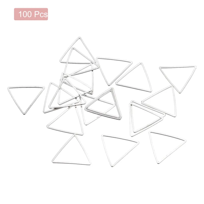 Triangle Earring Beading Hoop Hollow Frame Charm 20mm/ 0.78" Silver Tone, 100pcs