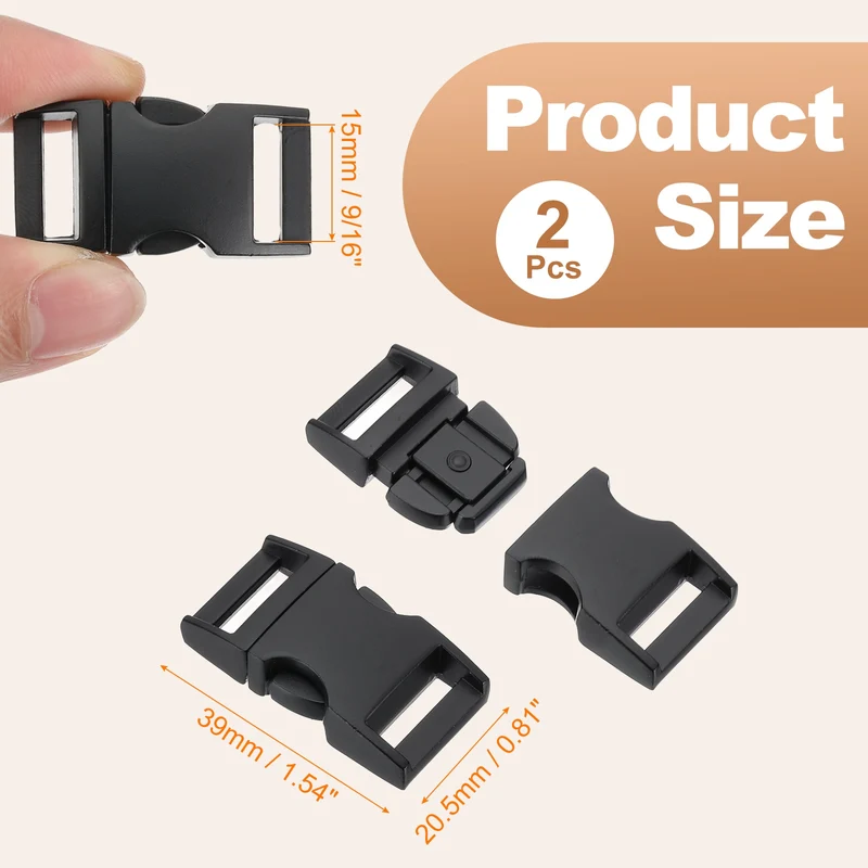 2Pcs 9/16" Quick Side Release Buckle Metal Buckles Replacement Clips Black