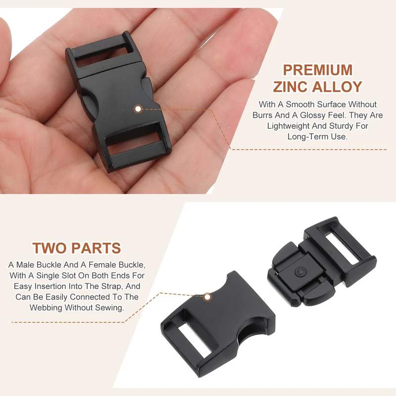 2Pcs 9/16" Quick Side Release Buckle Metal Buckles Replacement Clips Black