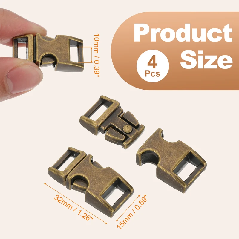 4Pcs 10mm Quick Side Release Buckle Metal Buckles Replacement Clips Bronze