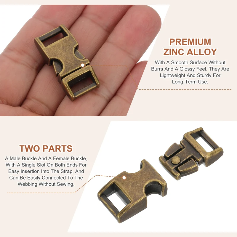 4Pcs 10mm Quick Side Release Buckle Metal Buckles Replacement Clips Bronze