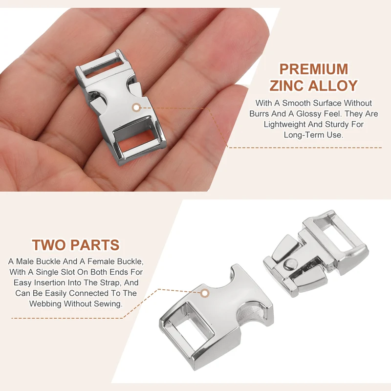 4Pcs 10mm Quick Side Release Buckle Metal Buckles Replacement Clips Silver