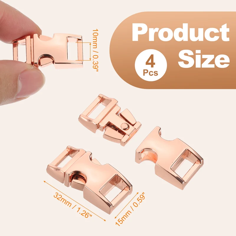 4Pcs 10mm Quick Side Release Buckle Metal Buckles Replacement Clips Rose Gold