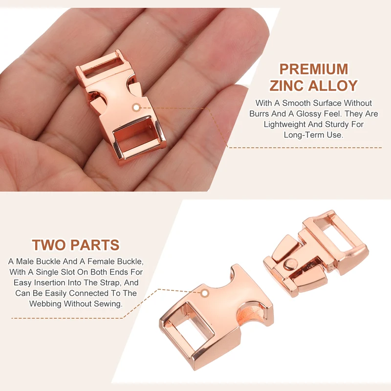 4Pcs 10mm Quick Side Release Buckle Metal Buckles Replacement Clips Rose Gold