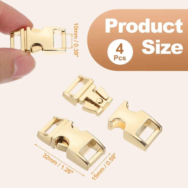 4Pcs 10mm Quick Side Release Buckle Metal Buckles Replacement Clips Gold