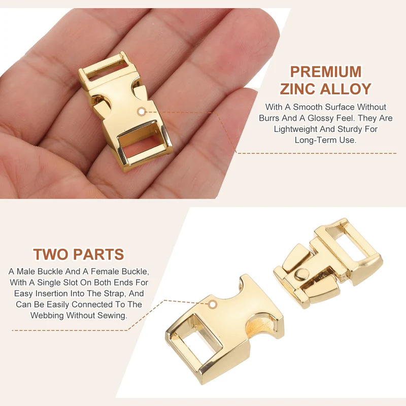 4Pcs 10mm Quick Side Release Buckle Metal Buckles Replacement Clips Gold