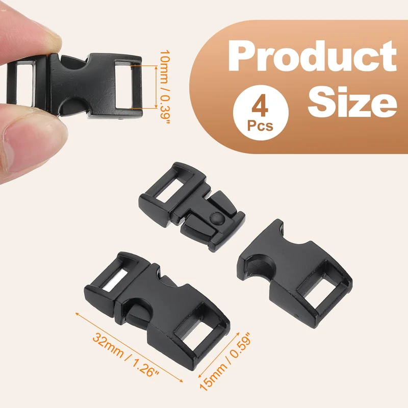 4Pcs 10mm Quick Side Release Buckle Metal Buckles Replacement Clips Black
