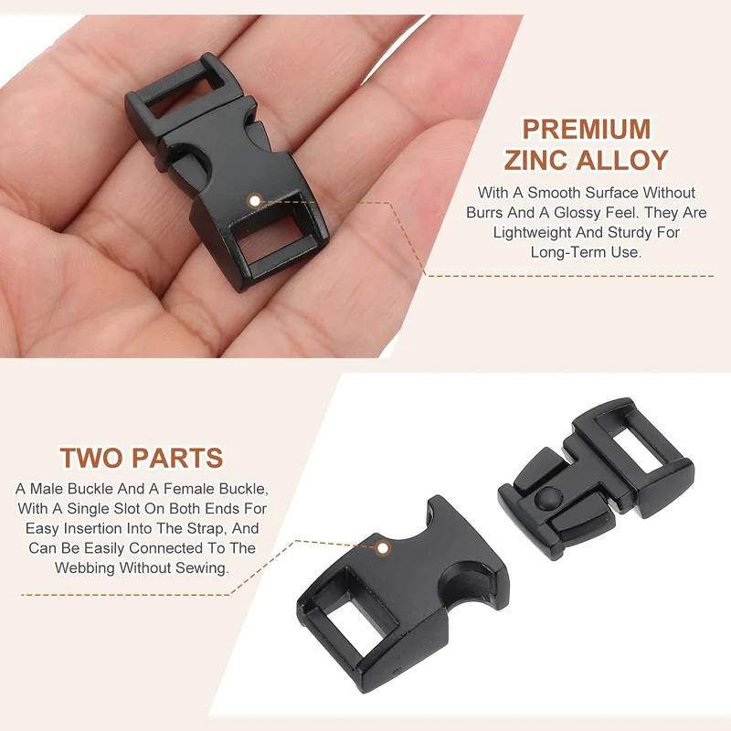 4Pcs 10mm Quick Side Release Buckle Metal Buckles Replacement Clips Black