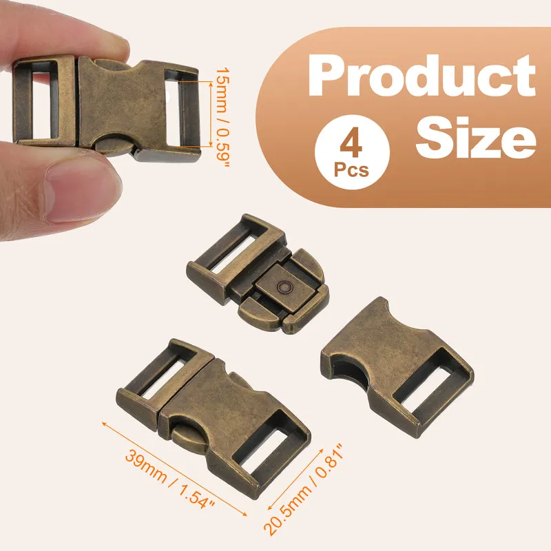 4Pcs 15mm Quick Side Release Buckle Metal Buckles Replacement Clips Bronze