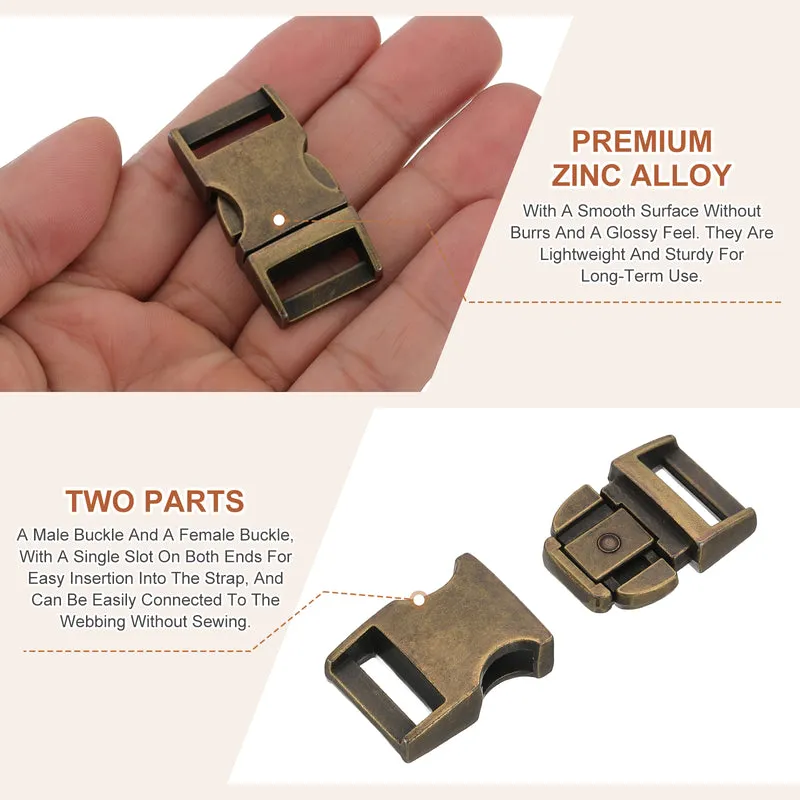 4Pcs 15mm Quick Side Release Buckle Metal Buckles Replacement Clips Bronze