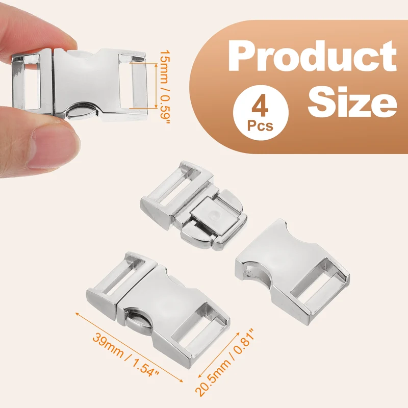 4Pcs 15mm Quick Side Release Buckle Metal Buckles Replacement Clips Silver