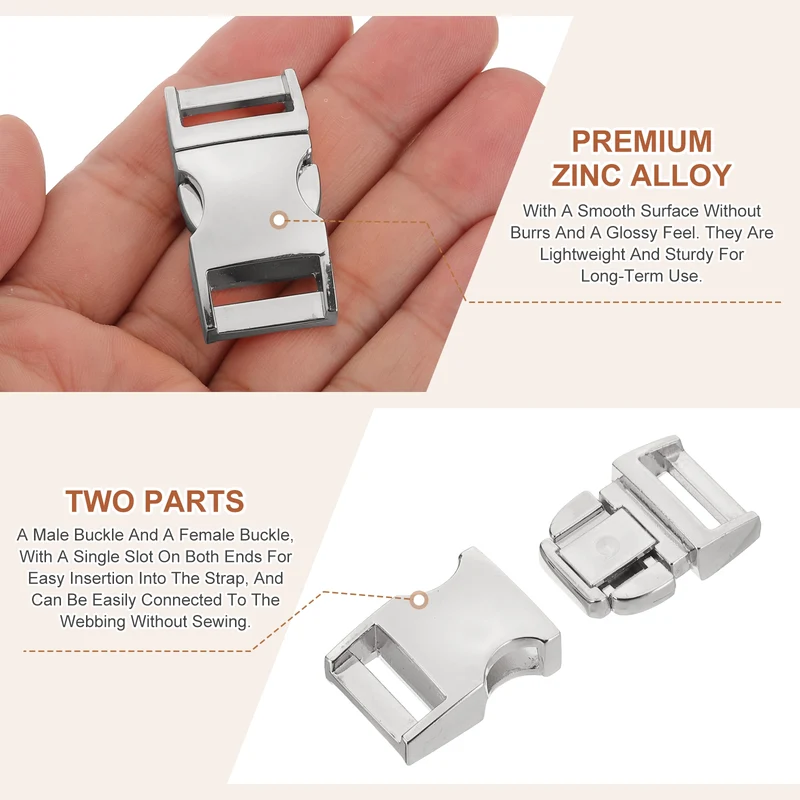 4Pcs 15mm Quick Side Release Buckle Metal Buckles Replacement Clips Silver