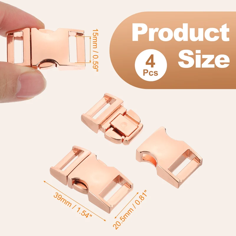 4Pcs 15mm Quick Side Release Buckle Metal Buckles Replacement Clips Rose Gold
