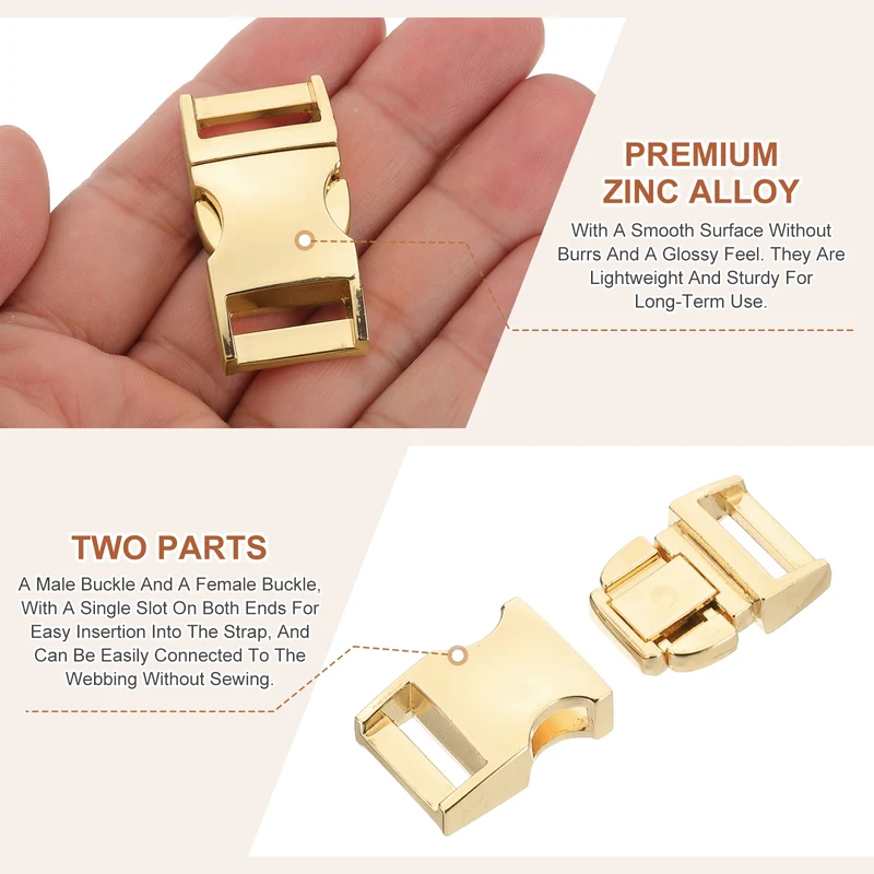 4Pcs 15mm Quick Side Release Buckle Metal Buckles Replacement Clips Gold