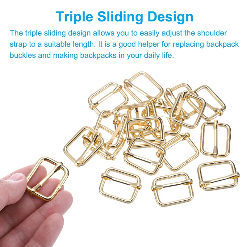 Metal Adjustable Slide Buckle 26mm 20Pcs Tri-Glide Suspender Strap Slider,Gold