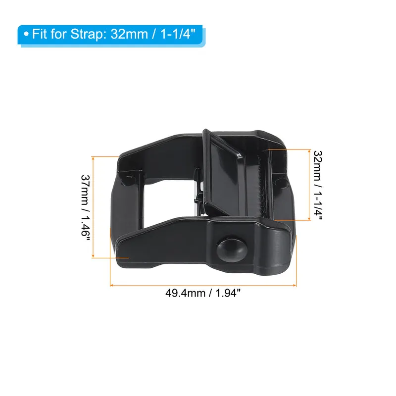 Cam Buckle Metal Press Lock Fastener 1.94" for 1-1/4" Tie Down Strap, Black 5pcs