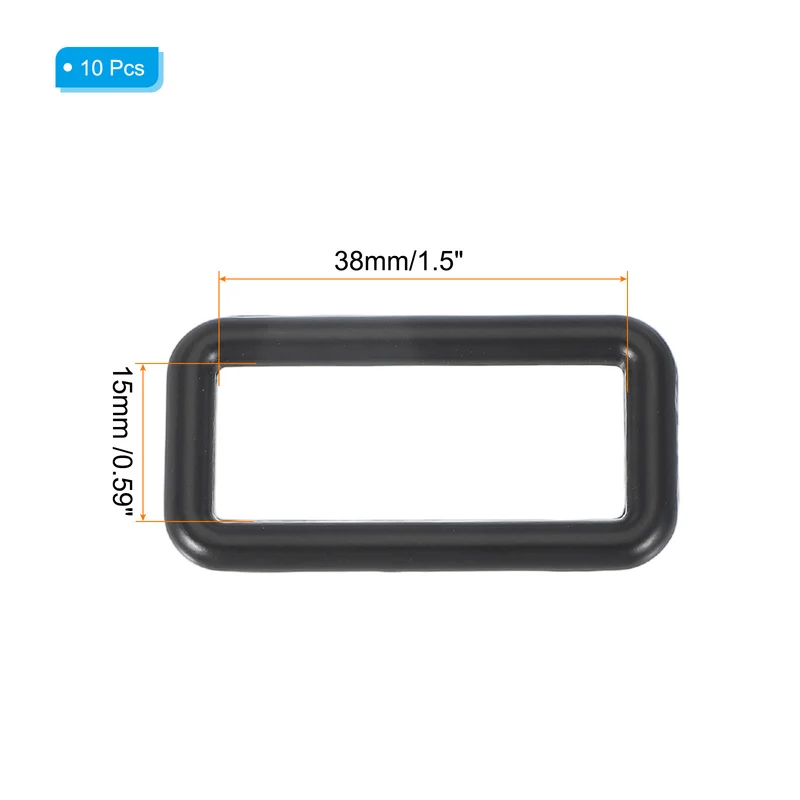 10 Pcs Metal Rectangle Rings Buckle, 38mm Slider Strap Fastener, Black