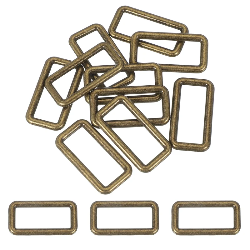 10 Pcs Metal Rectangle Rings Buckle, 38mm Slider Strap Fastener, Copper