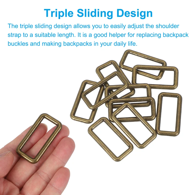 10 Pcs Metal Rectangle Rings Buckle, 38mm Slider Strap Fastener, Copper