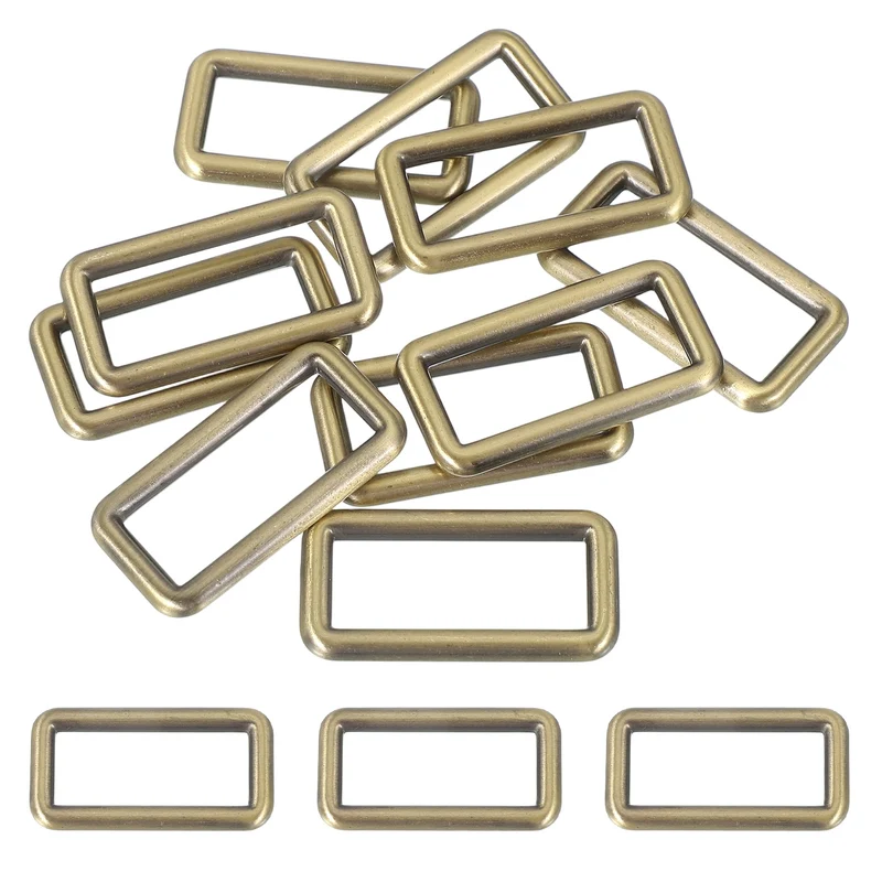 10 Pcs Metal Rectangle Rings Buckle, 38mm Slider Strap Fastener, Bronze