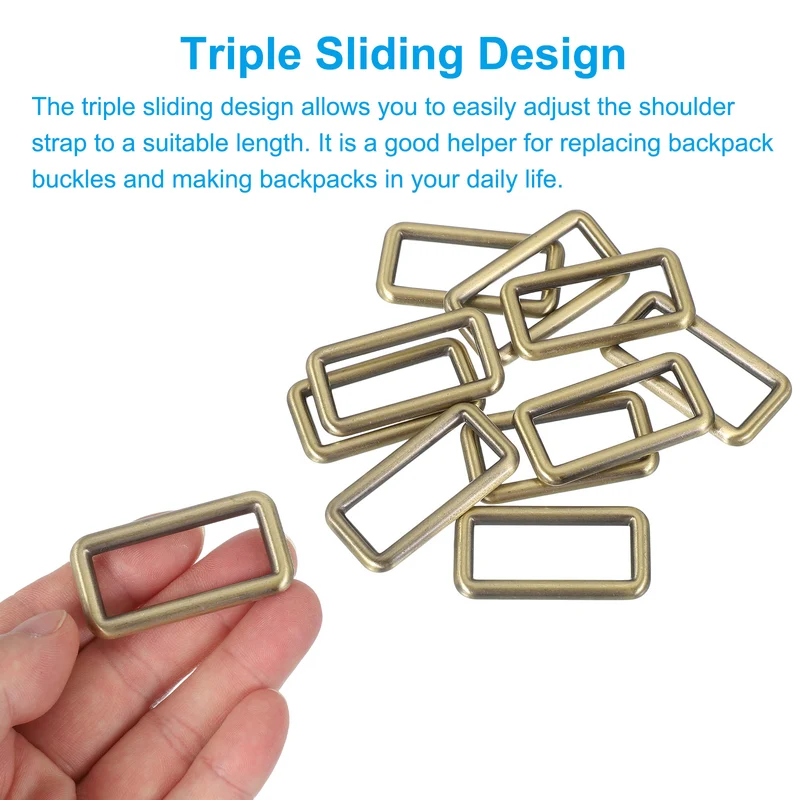 10 Pcs Metal Rectangle Rings Buckle, 38mm Slider Strap Fastener, Bronze