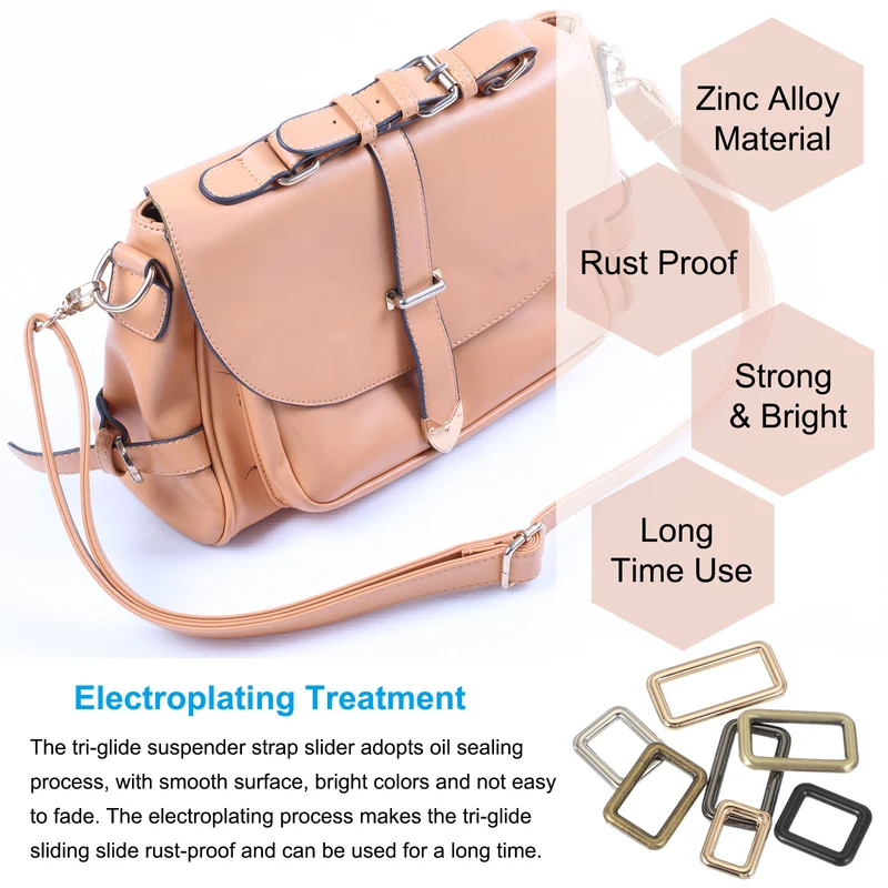 10 Pcs Metal Rectangle Rings Buckle, 38mm Slider Strap Fastener, Bronze