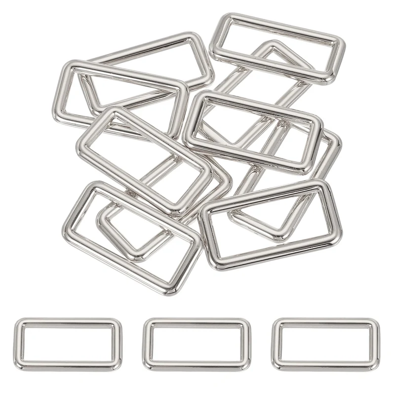 10 Pcs Metal Rectangle Rings Buckle, 38mm Slider Strap Fastener, Silver