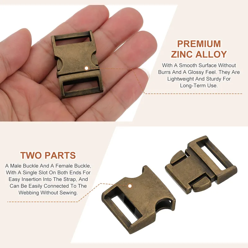 4Pcs 20mm Quick Side Release Buckle Metal Buckles Replacement Clips Bronze