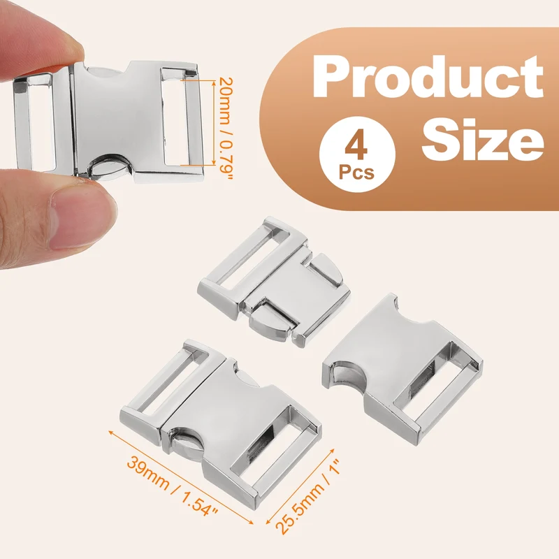 4Pcs 20mm Quick Side Release Buckle Metal Buckles Replacement Clips Silver