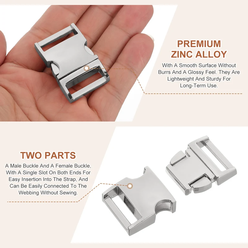 4Pcs 20mm Quick Side Release Buckle Metal Buckles Replacement Clips Silver