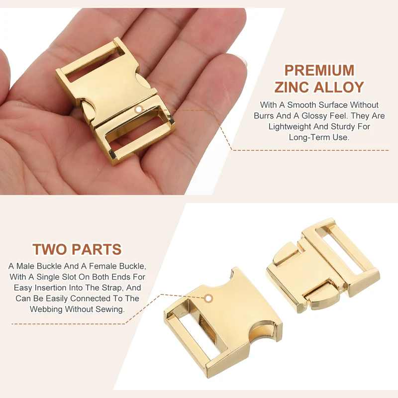 4Pcs 20mm Quick Side Release Buckle Metal Buckles Replacement Clips Gold