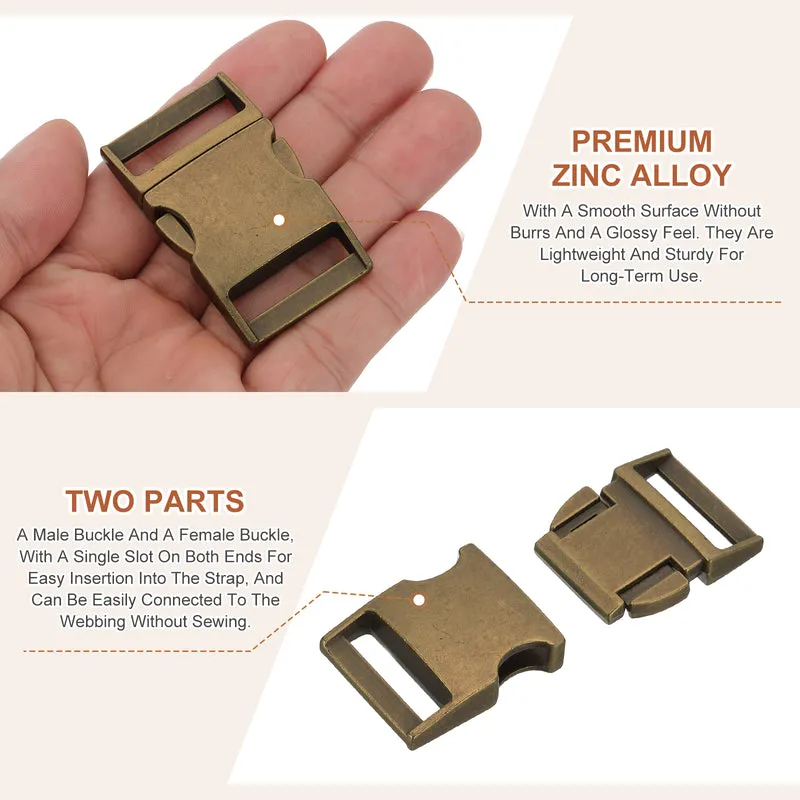4Pcs 25mm Quick Side Release Buckle Metal Buckles Replacement Clips Bronze