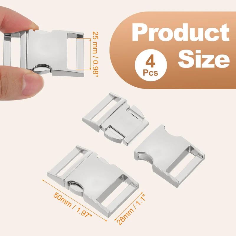 4Pcs 25mm Quick Side Release Buckle Metal Buckles Replacement Clips Silver