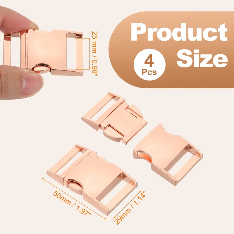 4Pcs 25mm Quick Side Release Buckle Metal Buckles Replacement Clips Rose Gold