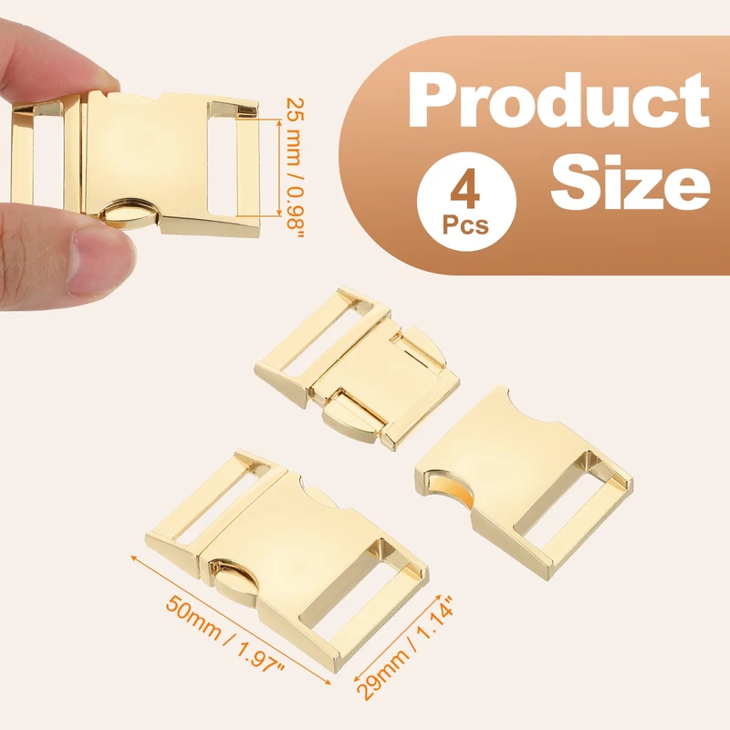 4Pcs 25mm Quick Side Release Buckle Metal Buckles Replacement Clips Gold