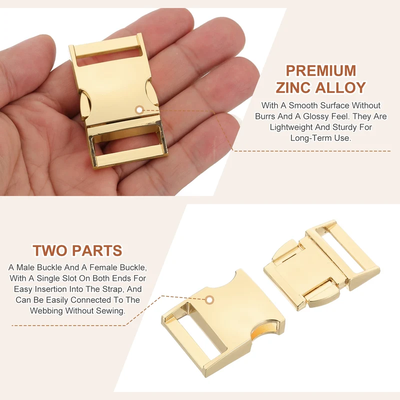 4Pcs 25mm Quick Side Release Buckle Metal Buckles Replacement Clips Gold