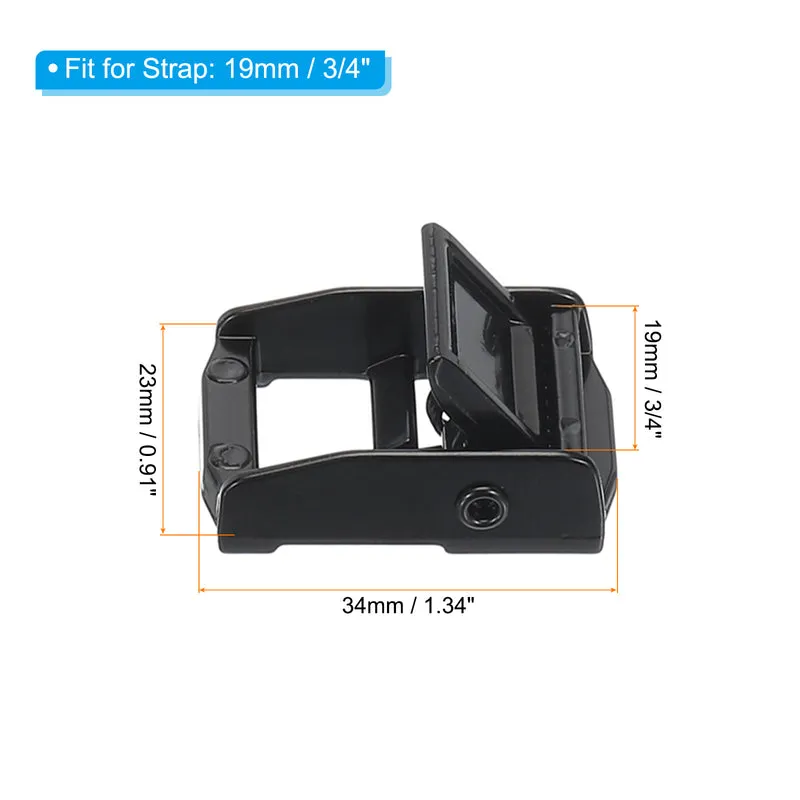 Cam Buckle, 3 Pack Metal Press Lock Fasteners 1.34" for 3/4" 19mm Tie Down Webbing Strap, Black