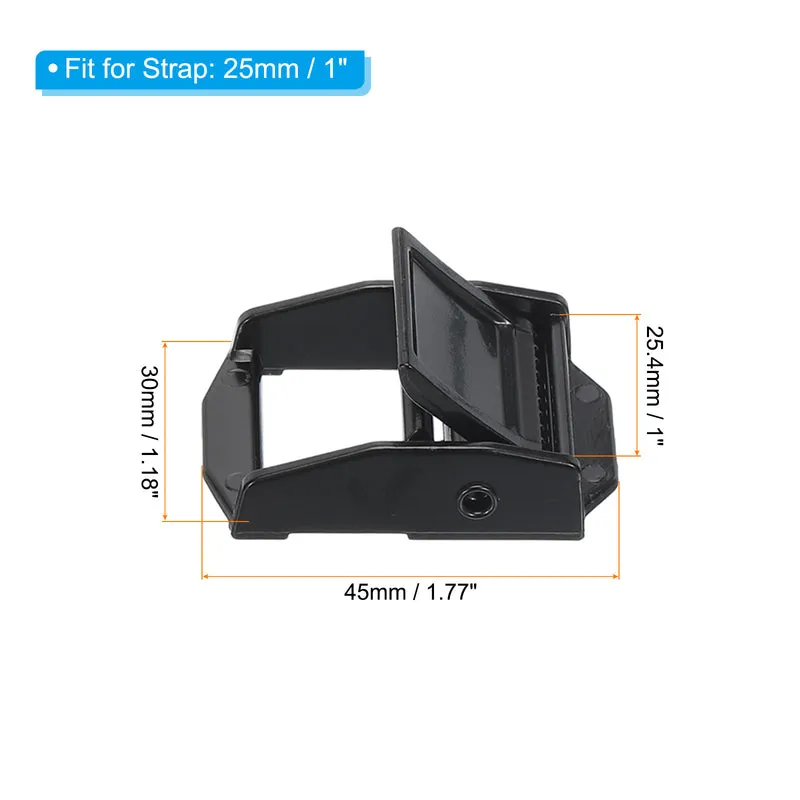 Cam Buckle, 3 Pack Metal Press Lock Fasteners 1.77" for 1" 25mm Tie Down Webbing Strap, Black