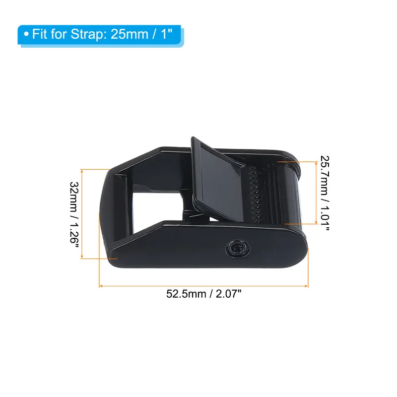 Cam Buckle, 3 Pack Metal Press Lock Fasteners 2.07" for 1" 25mm Tie Down Webbing Strap, Black