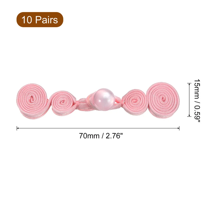10 Pairs Faux Pearl Chinese Closure Buttons (Korean Pink)