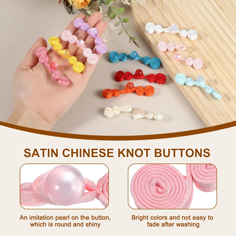 10 Pairs Faux Pearl Chinese Closure Buttons (Korean Pink)