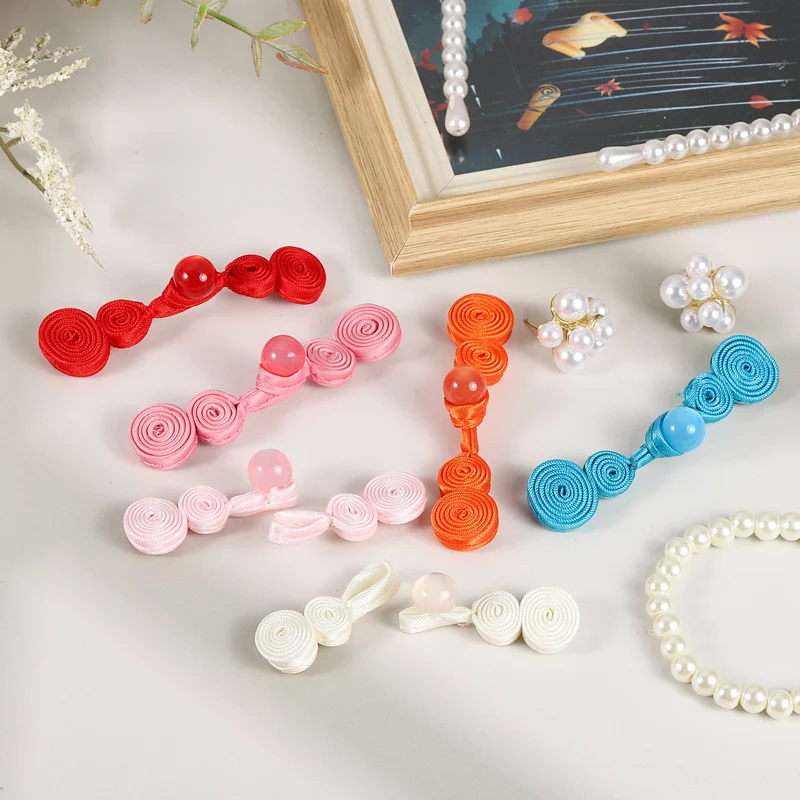 10 Pairs Faux Pearl Chinese Closure Buttons (Korean Pink)