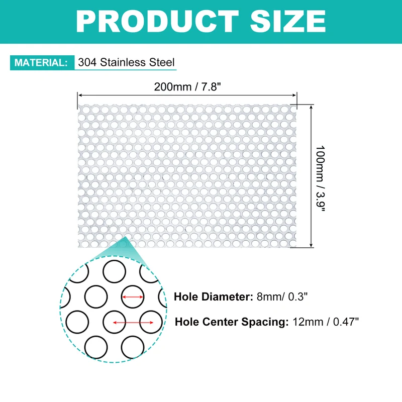 20GA 7.9" x 3.9" Round Hole 304 Stainless Steel Perforated Sheet