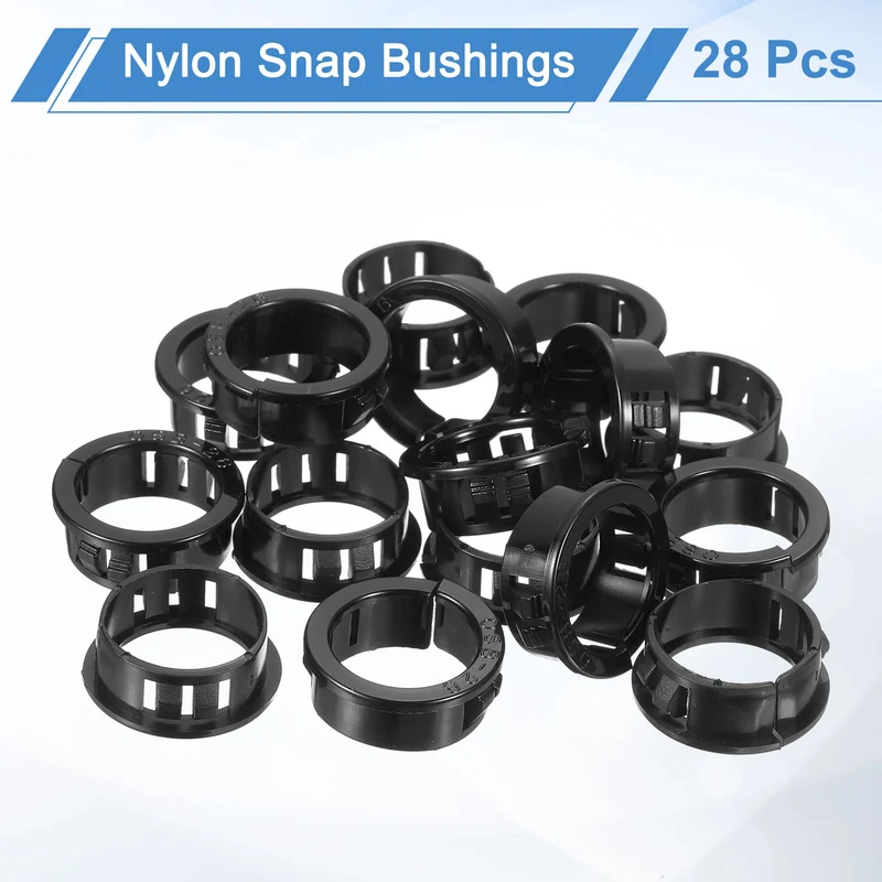 28Pcs 1" Mounting Dia Opened Snap Bushing Black Round Nylon Snap in Cable