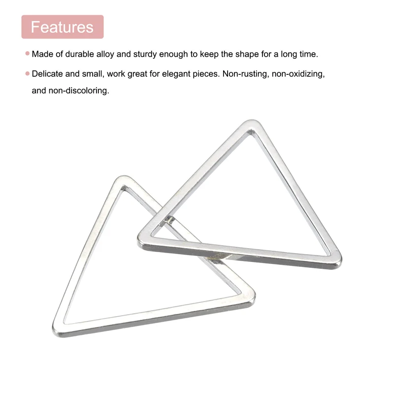 Triangle Earring Beading Hoop Hollow Frame Charm 17mm/ 0.67" Silver Tone, 50pcs