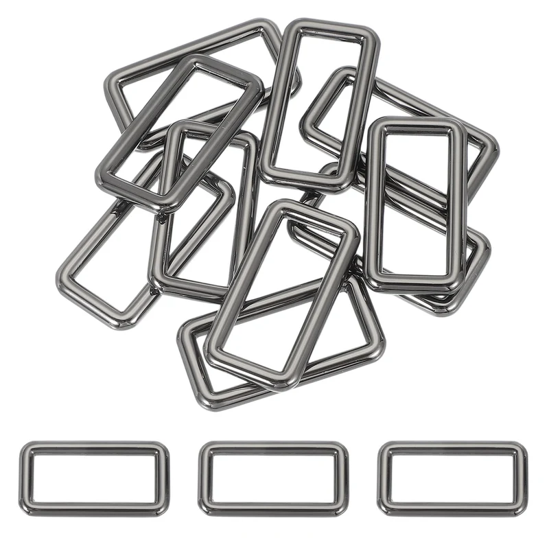 10 Pcs Metal Rectangle Rings Buckle, 38mm Slider Strap Fastener, Bright Black