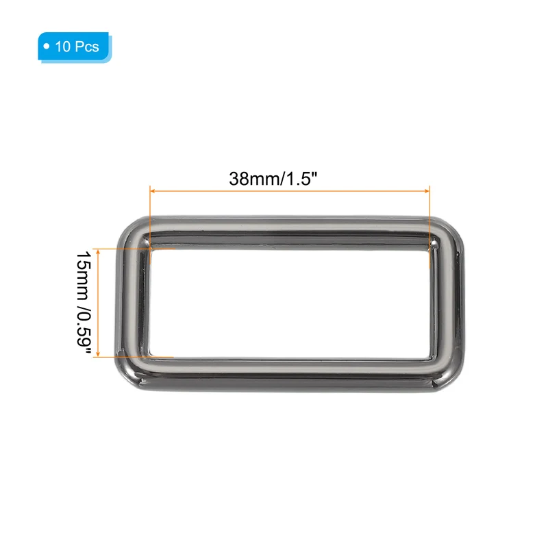10 Pcs Metal Rectangle Rings Buckle, 38mm Slider Strap Fastener, Bright Black