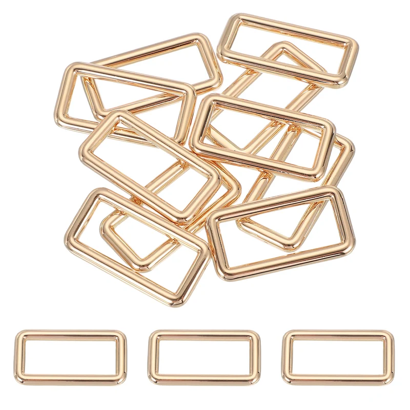 10 Pcs Metal Rectangle Rings Buckle, 38mm Slider Strap Fastener, Gold