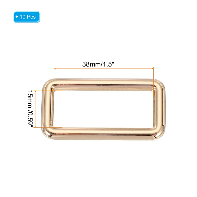 10 Pcs Metal Rectangle Rings Buckle, 38mm Slider Strap Fastener, Gold