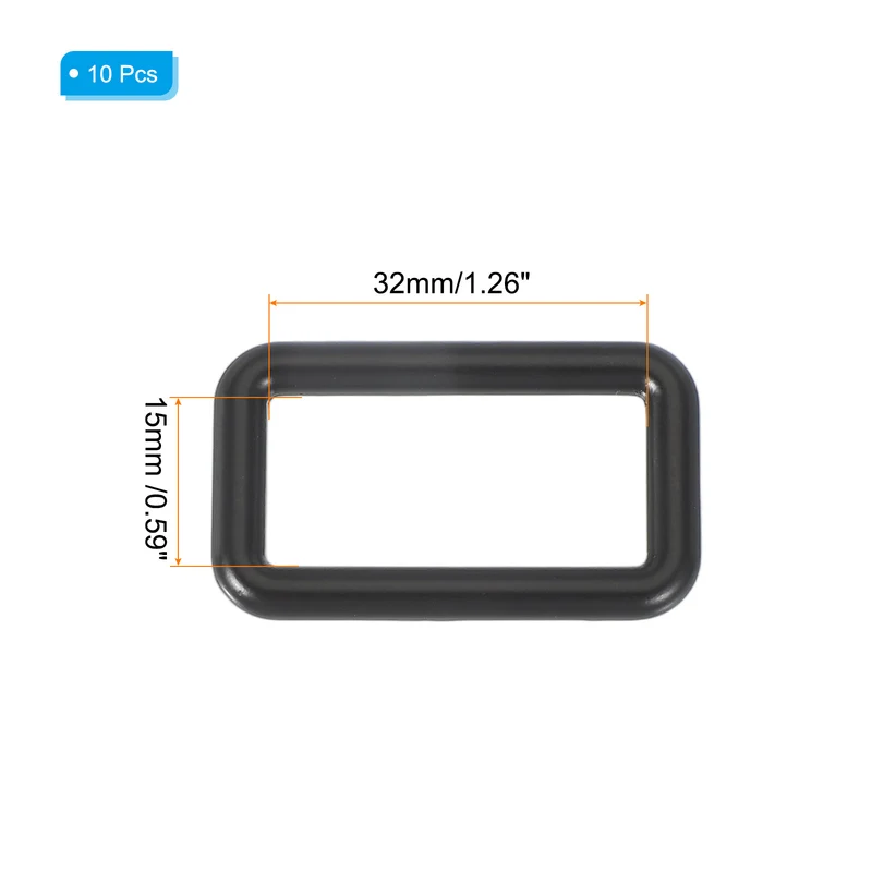 10 Pcs Metal Rectangle Rings Buckle, 32mm Slider Strap Fastener, Black